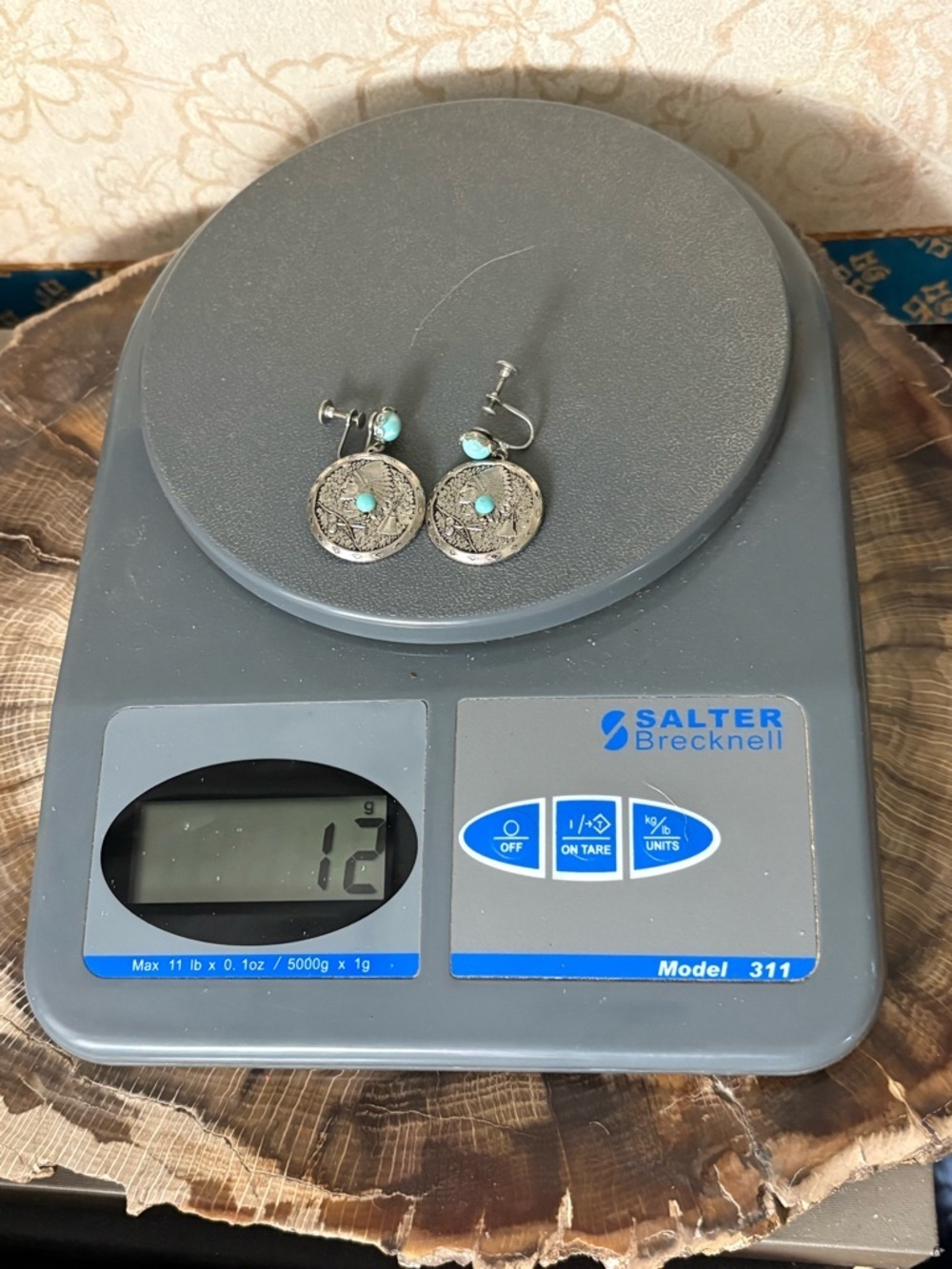 Sterling Silver Larimar Indian Head Native American Earrings - Picture 6 of 6